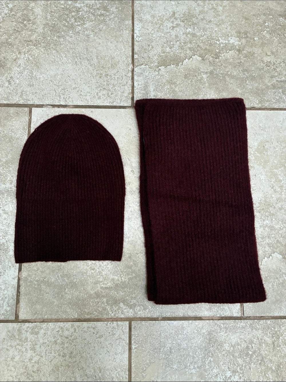 J. Crew Ribbed Knit Beanie and Scarf Set - Deep Wine